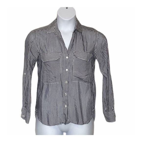 Zara Woman Button Down Blue Striped Lightweight Blouse Size XS - Picture 5 of 7